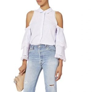 Jonathan Simkhai Open Shoulder Stripe/Lace Top. Size XS